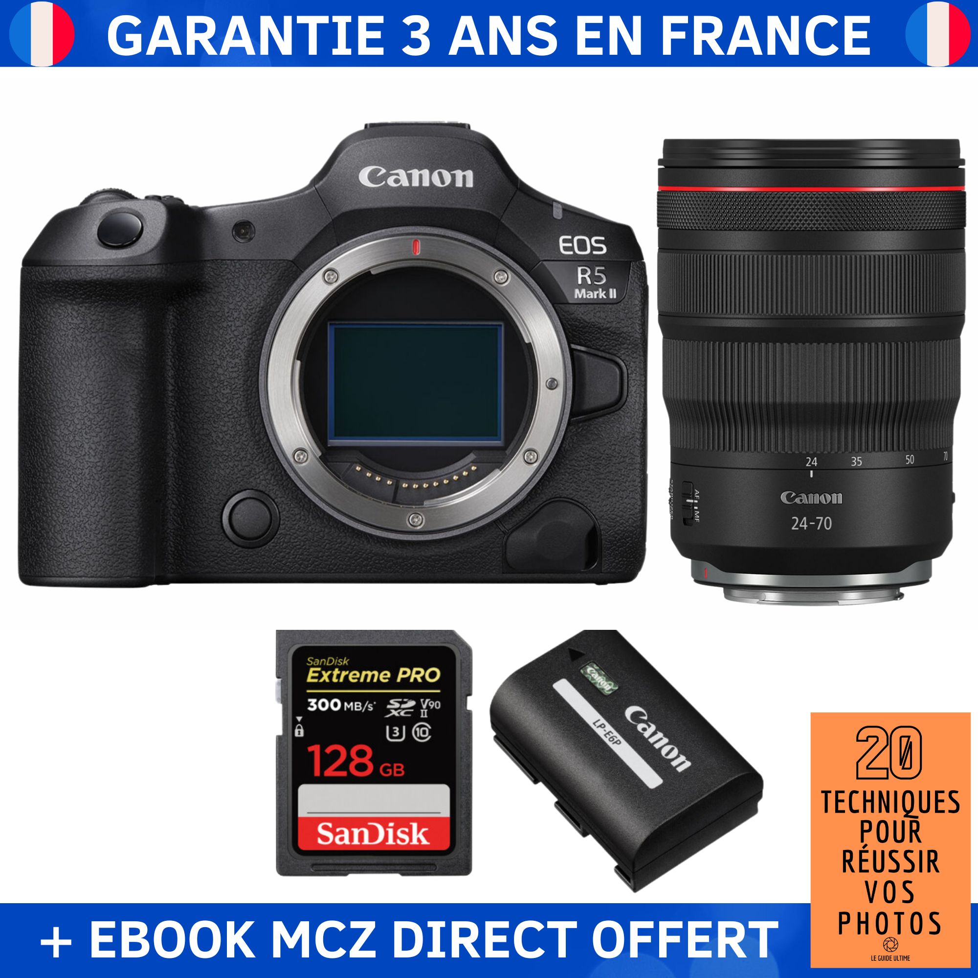 Canon EOS R5 Mark II + RF 24 70mm f2.8 IS USM + 1 SanDisk Extreme PRO UHS II SDXC 300 MB/ + 1 Canon LP E6P + Ebook '20 Techniques pour Réussir vos Photos' Appareil Photo Hybride Canon - vue 5