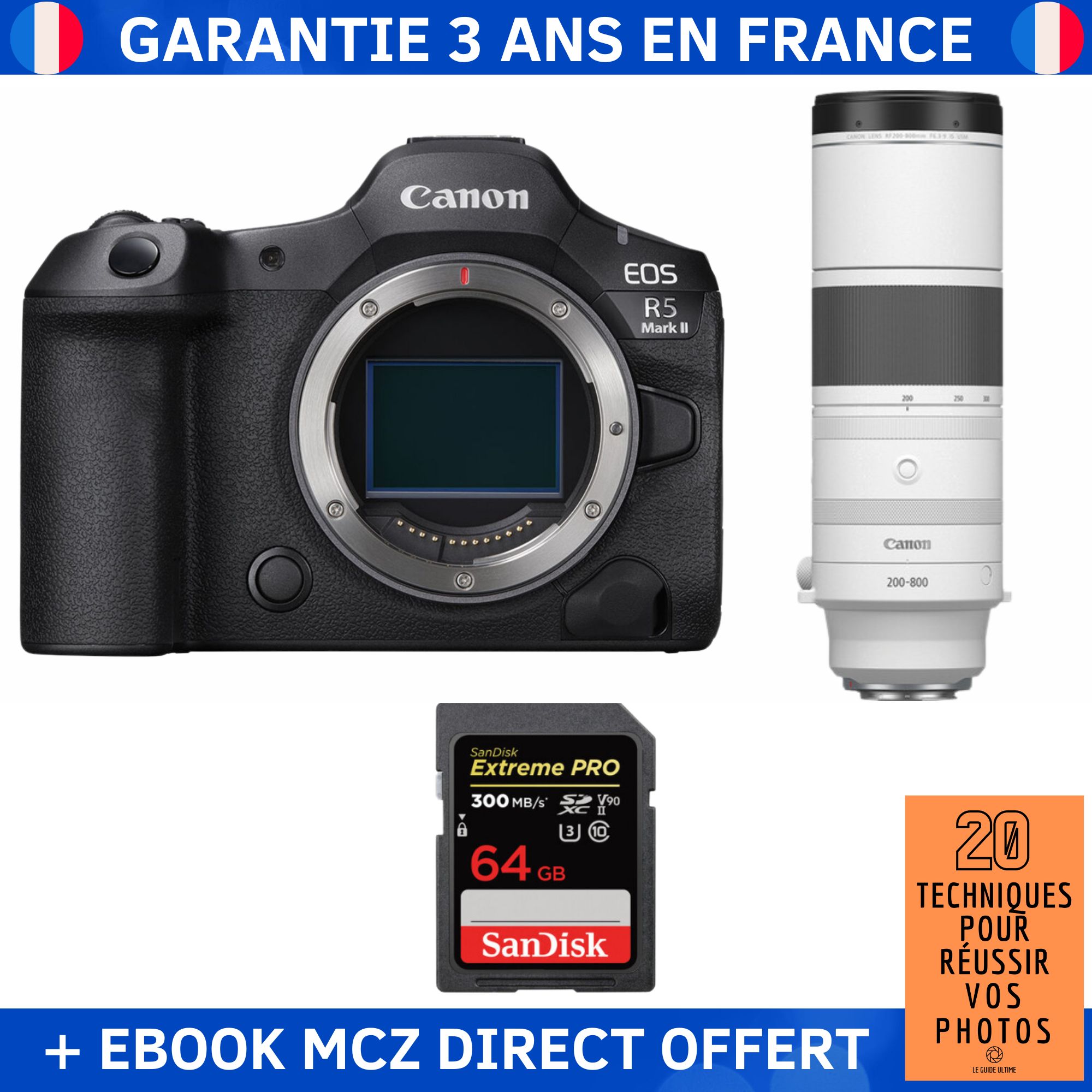 Canon EOS R5 Mark II + RF 200 800mm f6.3 9 IS USM + 1 SanDisk Extreme PRO UHS II SDXC 300 MB/ + Ebook '20 Techniques pour Réussir vos Photos' Appareil Photo Hybride Canon - vue 2