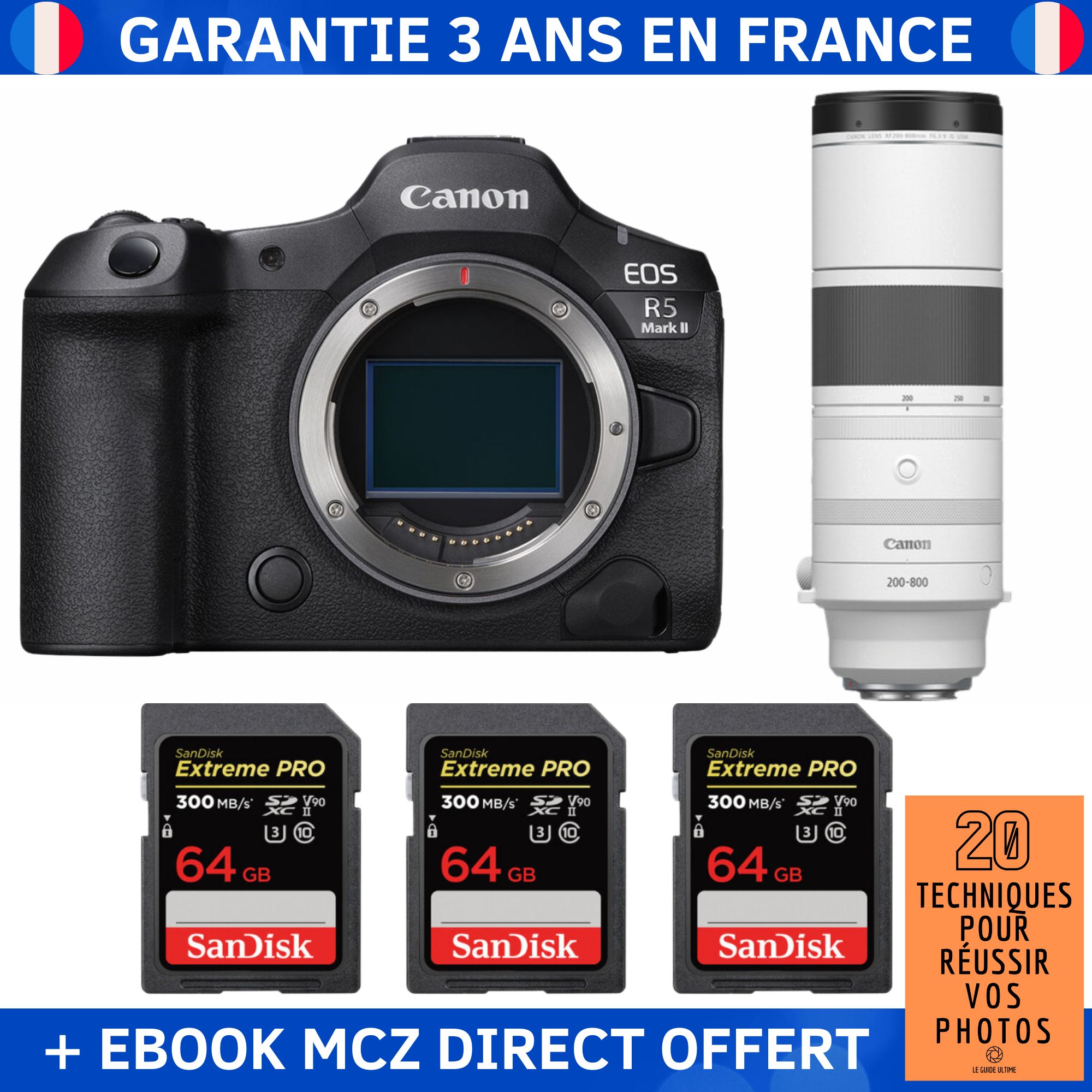 Canon EOS R5 Mark II + RF 200 800mm f6.3 9 IS USM + 3 SanDisk Extreme PRO UHS II SDXC 300 MB/ + Ebook '20 Techniques pour Réussir vos Photos' Appareil Photo Hybride Canon - vue 4