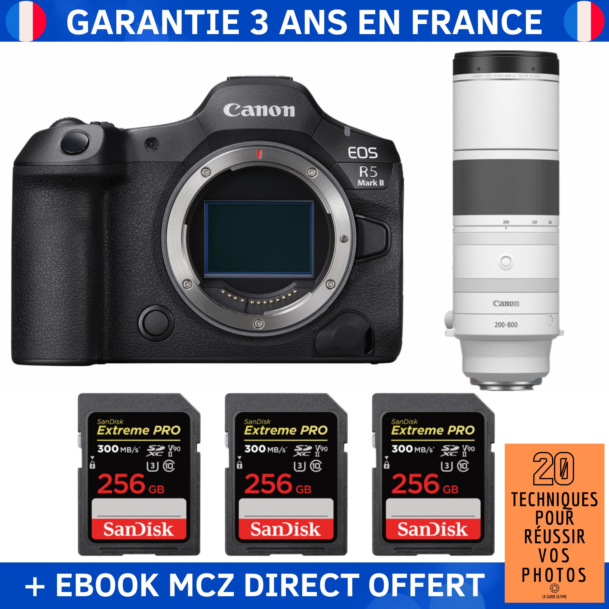 Canon EOS R5 Mark II + RF 200 800mm f6.3 9 IS USM + 3 SanDisk Extreme PRO UHS II SDXC 300 MB/ + Ebook '20 Techniques pour Réussir vos Photos' Appareil Photo Hybride Canon - vue 2