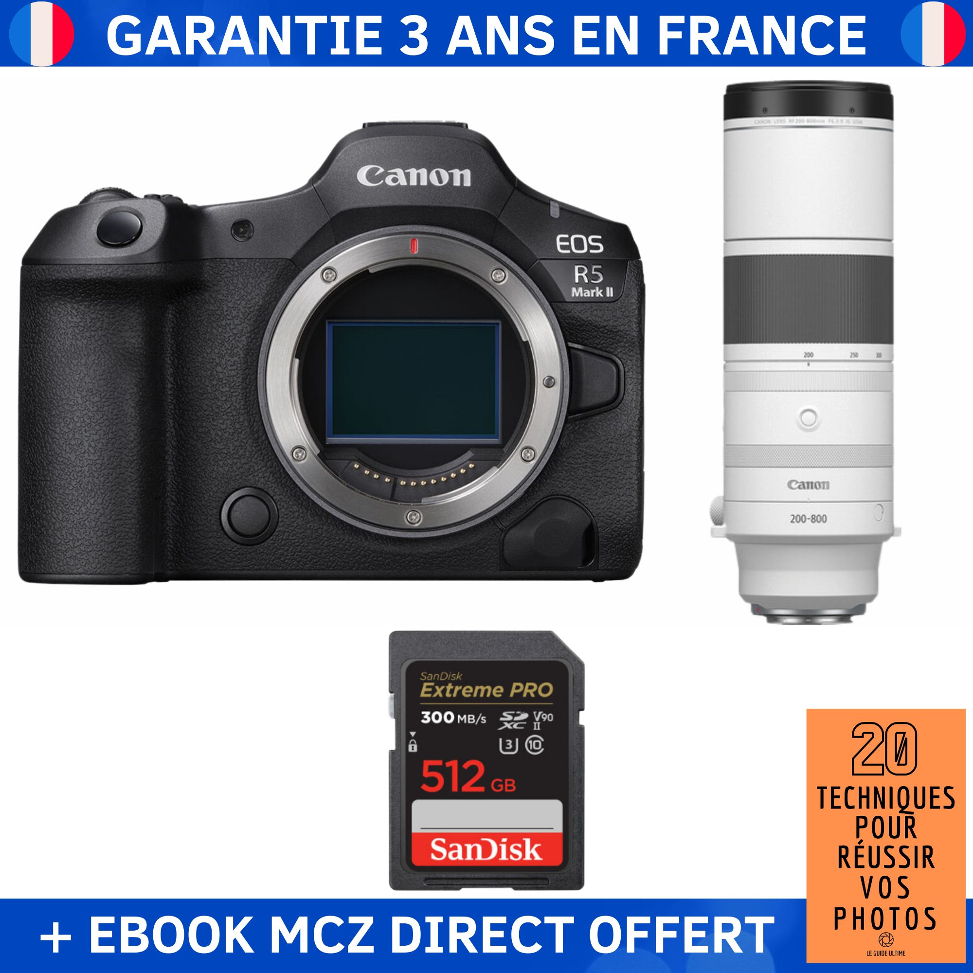 Canon EOS R5 Mark II + RF 200 800mm f6.3 9 IS USM + 1 SanDisk Extreme PRO UHS II SDXC 300 MB/ + Ebook '20 Techniques pour Réussir vos Photos' Appareil Photo Hybride Canon - vue 3