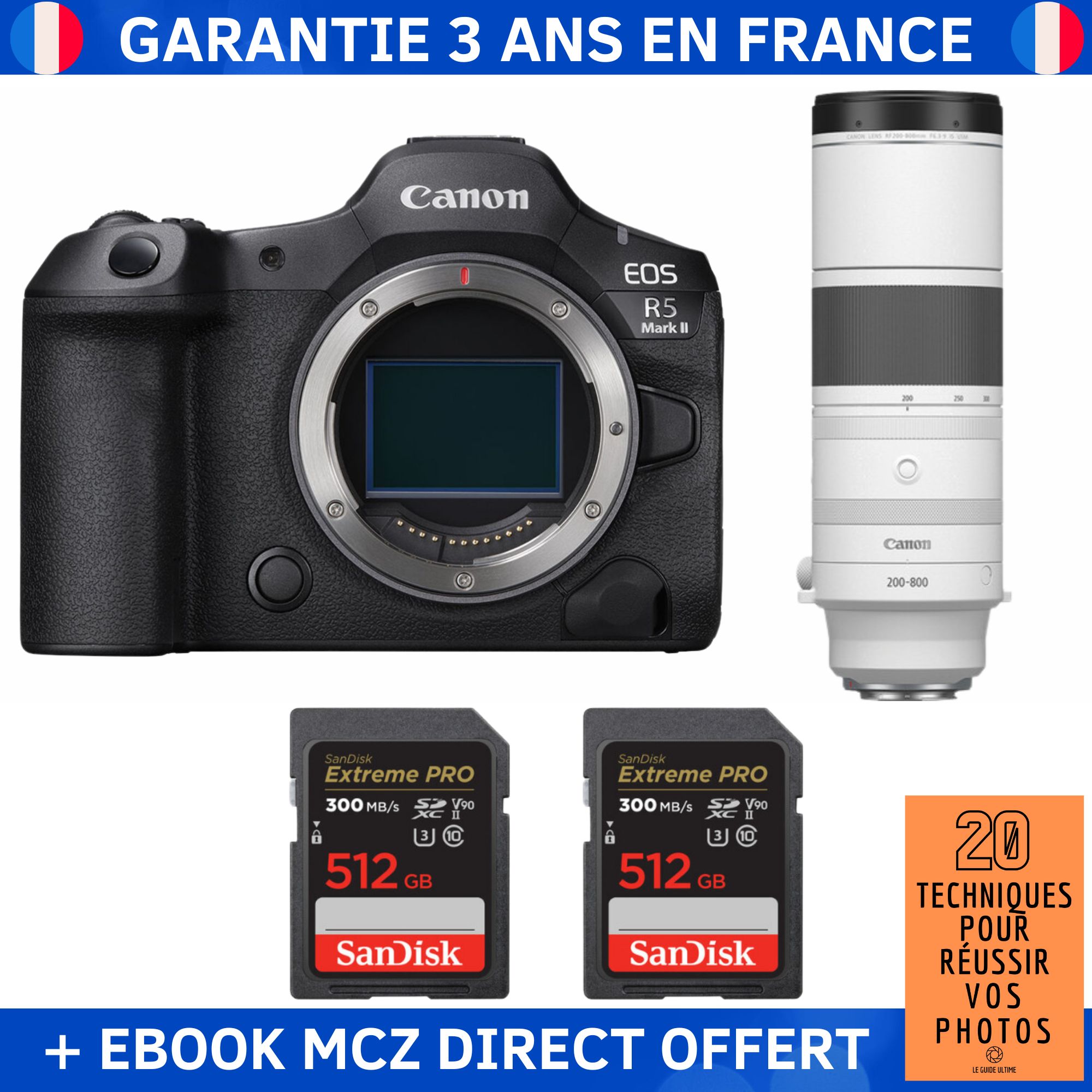 Canon EOS R5 Mark II + RF 200 800mm f6.3 9 IS USM + 2 SanDisk Extreme PRO UHS II SDXC 300 MB/ + Ebook '20 Techniques pour Réussir vos Photos' Appareil Photo Hybride Canon - vue 3