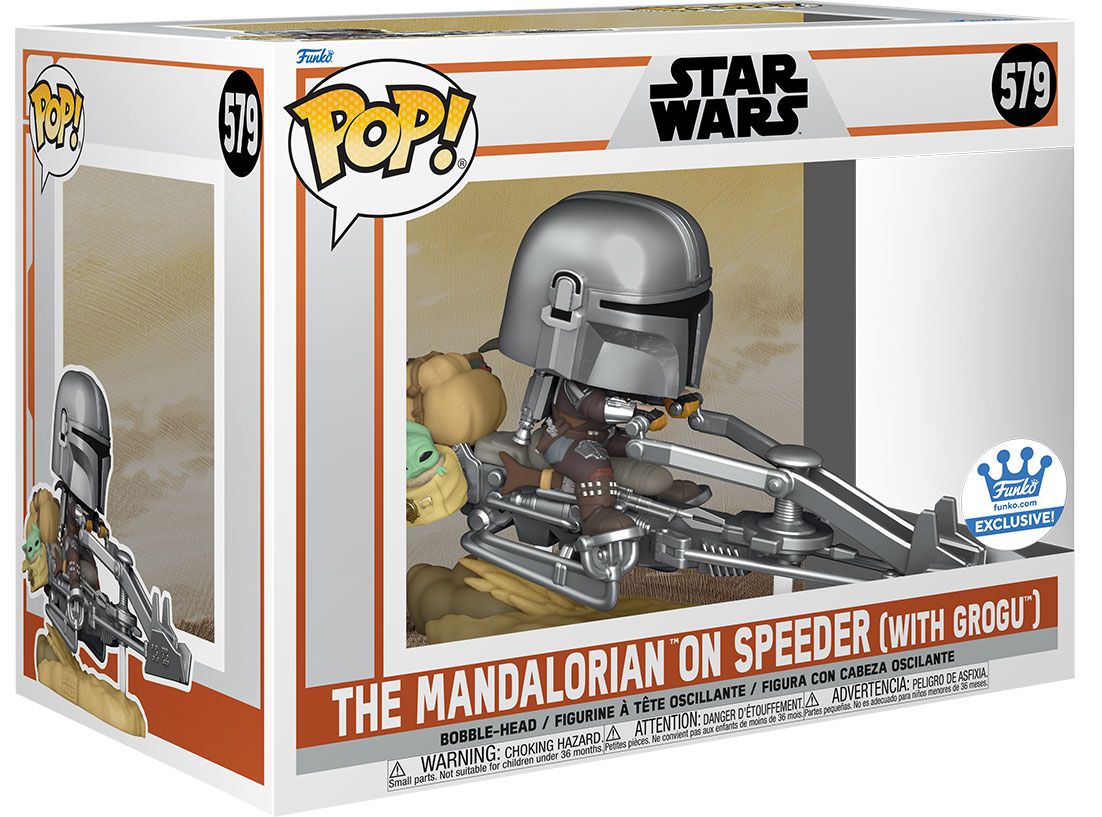 Figurine Funko Pop - Star Wars : Le Mandalorien N°579 - Le Mandalorien Sur Le Speeder (Avec Grogu) (68285)