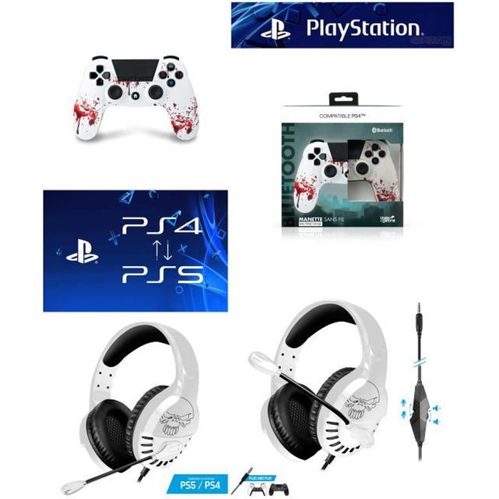 Pack Manette Ps4 Manette Bluetooth Zombie 3.5 Jack + Casque Gamer Pro H3 Ps4 Ps5 Playstation