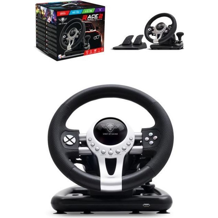 Volant Et Pédales De Jeu Vidéo Race Pro Wheel 2 Compatible Xbox Séries Ps4 Ps3 Switch Pc Spirit Of Gamer.