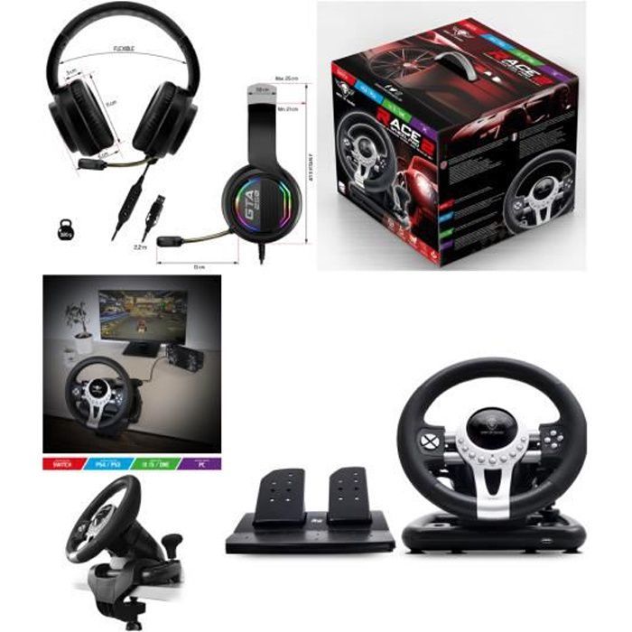 Volant et pédales de jeu Vidéo Race Pro Wheel 2 compatible Xbox Séries X PS4 PS3 SWITCH PC SPIRIT OF GAMER + CASQUE GAMER GAMER - vue 2