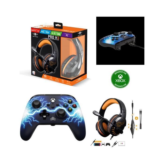 Pack Manette XBOX ONE-S-X-PC ARC LIGHTNING EDITION Officielle + Casque Gamer PRO H3 Orange SPIRIT OF GAMER XBOX ONE/S/X/PC