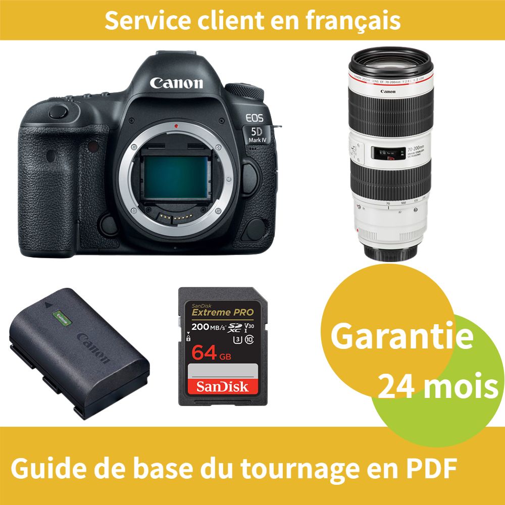 Canon EOS 5D Mark IV Caméra+Canon Objectif EF 70 200mm f2.8 IS III USM+Canon batterie LP E6NH Officielle+SanDisk Extreme PRO carte SDXC UHS I jusqu'à 200