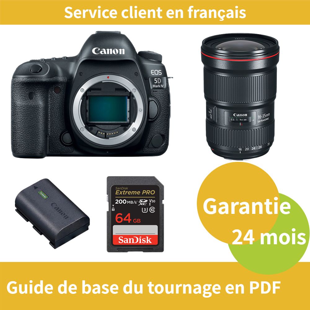 Canon EOS 5D Mark IV Caméra+Canon Objectif EF 16 35mm f2.8 III USM+Canon batterie LP E6NH Officielle+SanDisk Extreme PRO carte SDXC UHS I U3 V30 4K jusqu'à 200