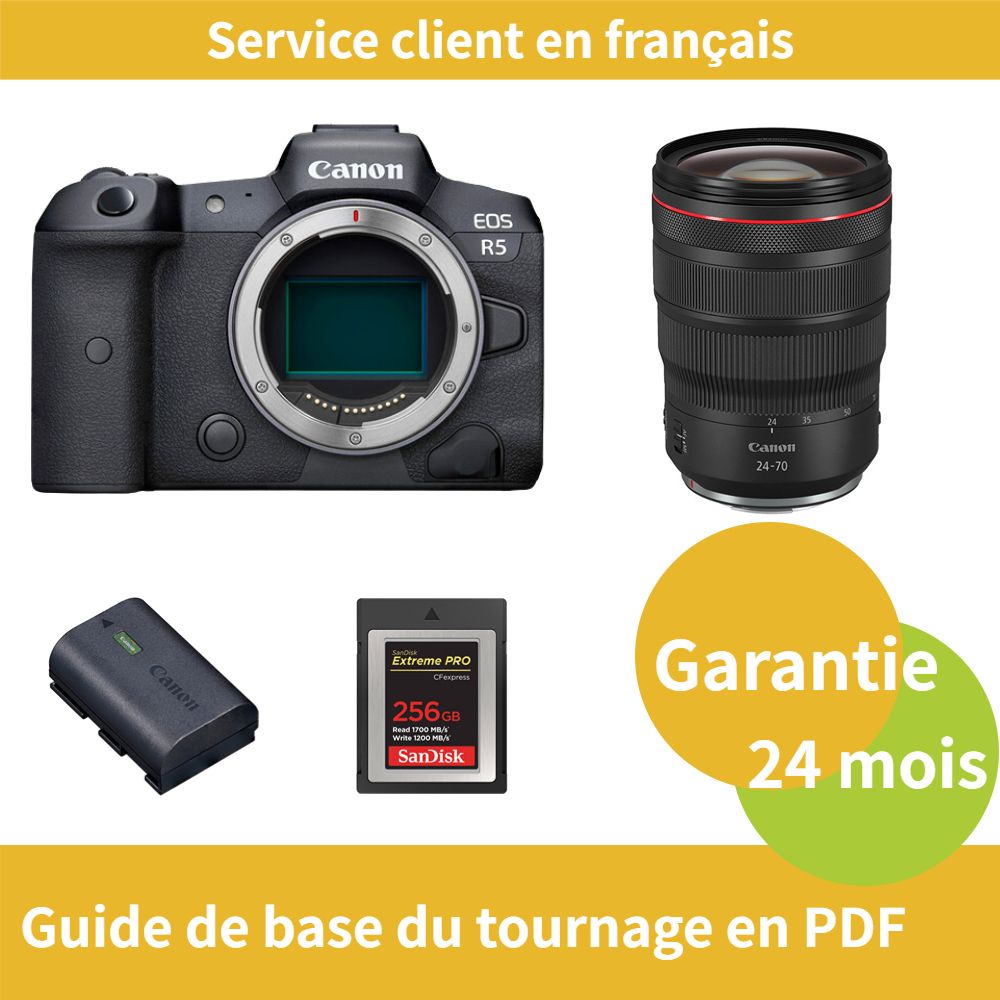 Canon EOS R5 Caméra+Canon Objectif RF24 70MM F2.8 IS USM +Canon batterie LP E6NH Officielle+SanDisk Extreme SD card PRO CFexpress Type B