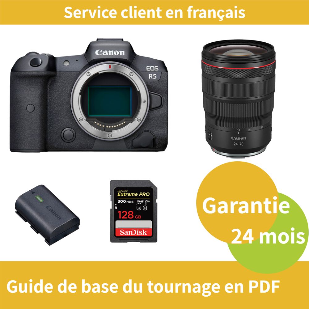 Canon EOS R5 Caméra+Canon Objectif RF24 70MM F2.8 IS USM +Canon batterie LP E6NH Officielle+SanDisk Extreme PRO carte SDXC UHS II