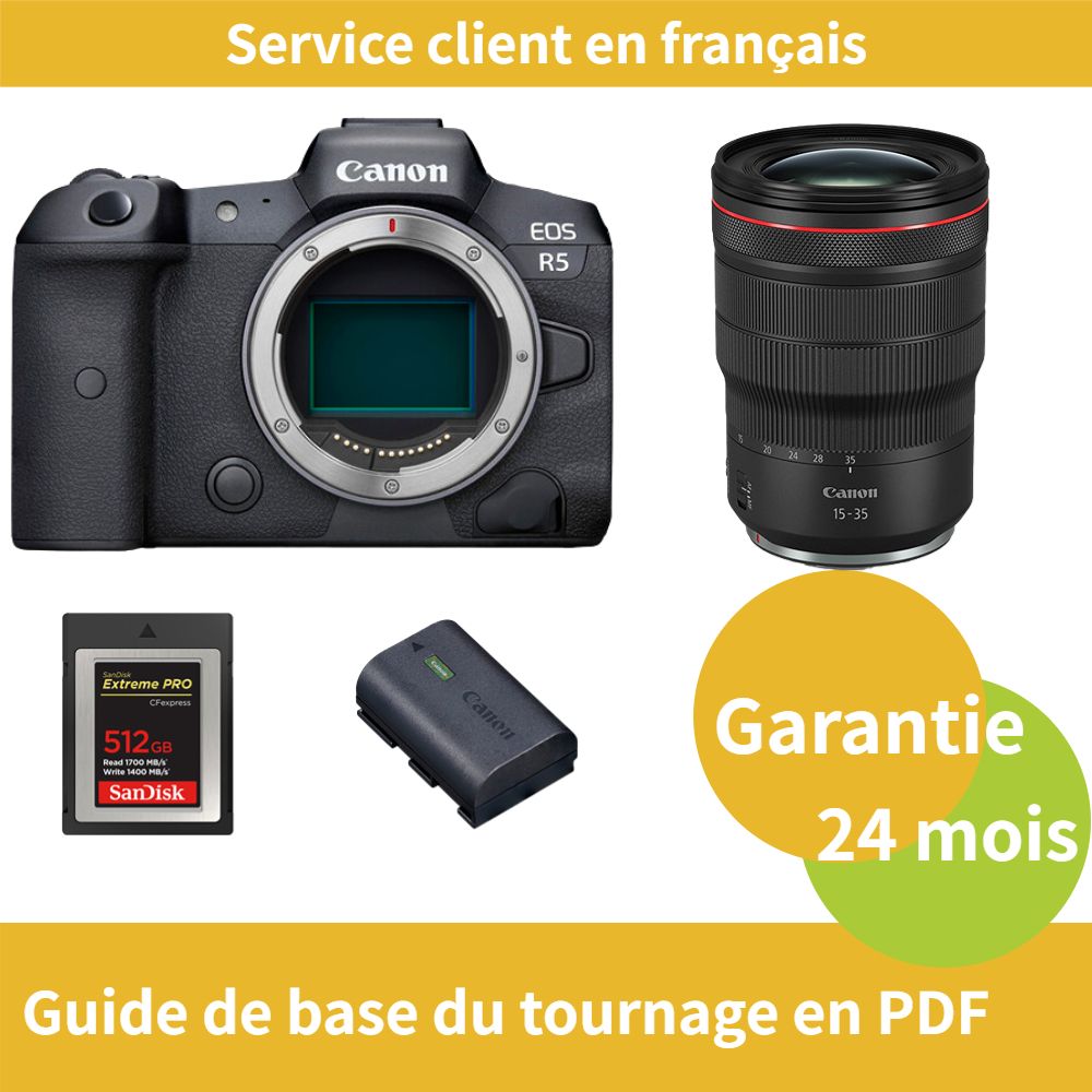 Canon EOS R5 Caméra+Canon Objectif RF 15 35MM F2.8 IS USM+Canon batterie LP E6NH Officielle+SanDisk Extreme SD card PRO CFexpress Type B