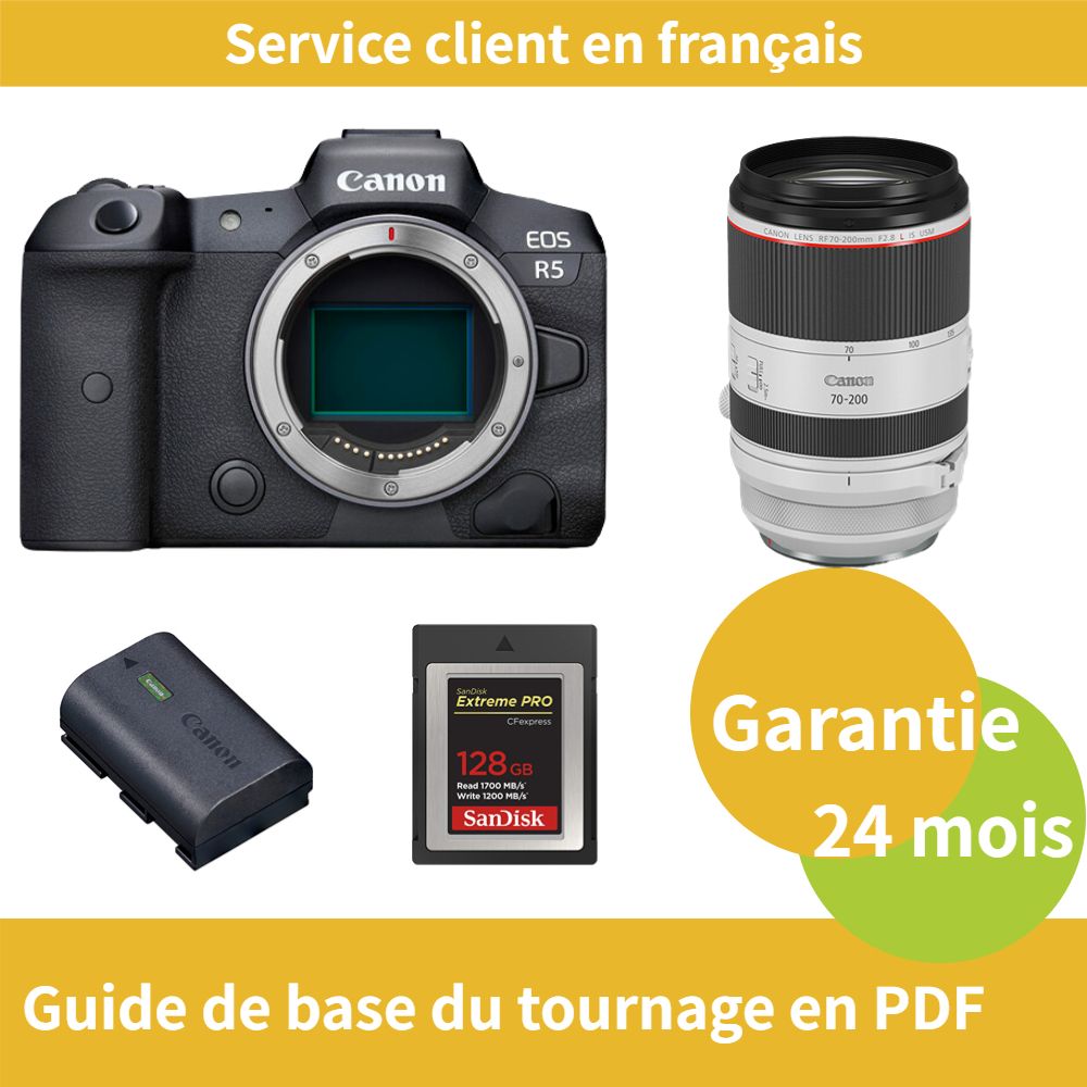 Canon EOS R5 Caméra+CANON Objectif RF 70 200mm f2.8 IS USM+Canon batterie LP E6NH Officielle+SanDisk Extreme SD card PRO CFexpress Type B