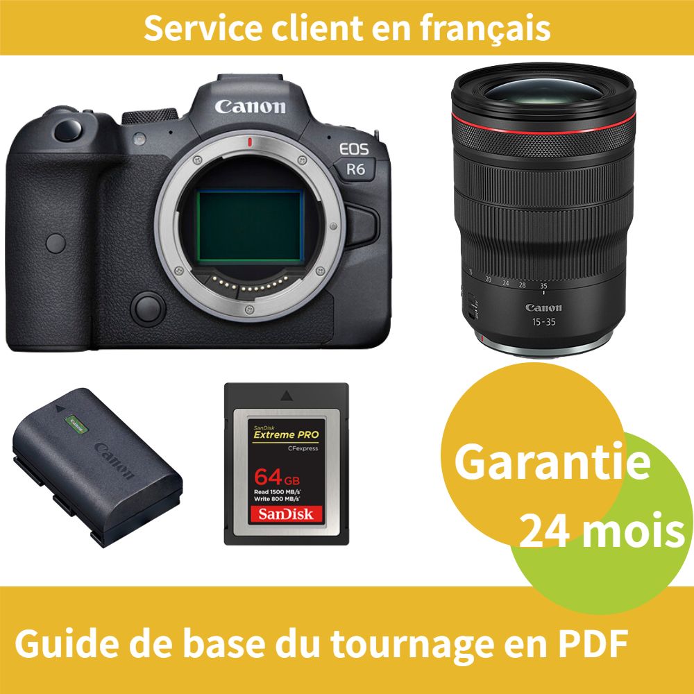 Canon EOS R6 Camera+Canon Objectif RF 15 35MM F2.8 IS USM+Canon batterie LP E6NH Officielle+SanDisk Extreme SD card PRO CFexpress Type B