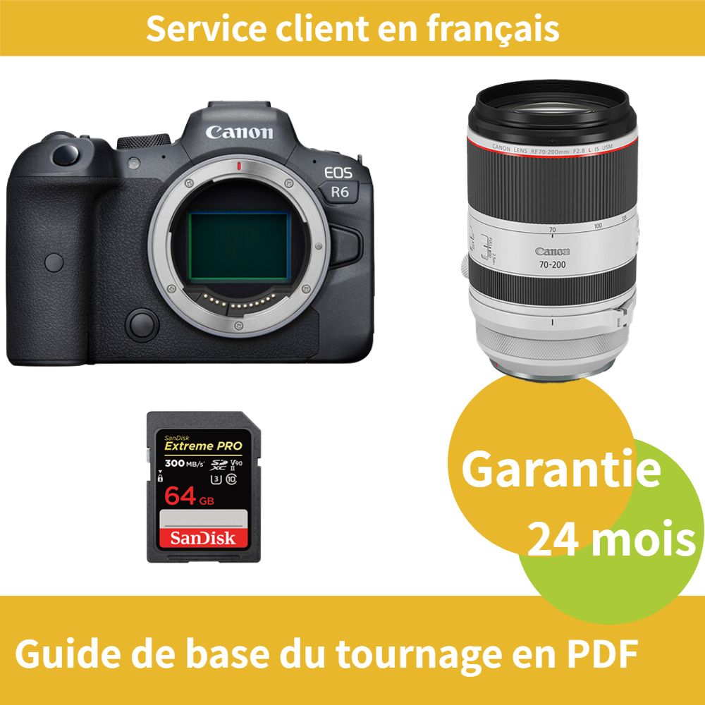 Canon EOS R6 Camera+Canon Objectif RF 70 200mm f2.8 IS USM+SanDisk Extreme PRO carte SDXC UHS II