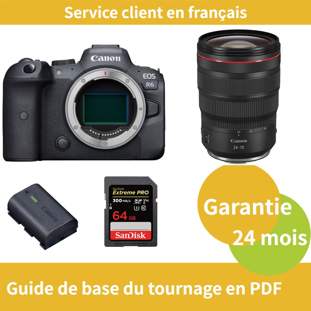 Canon EOS R6 Camera+Canon Objectif RF24 70MM F2.8 IS USM+Canon batterie LP E6NH Officielle+SanDisk Extreme PRO carte SDXC UHS II