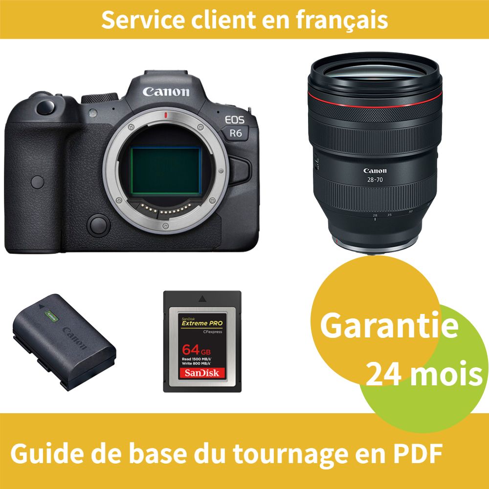 Canon EOS R6 Camera+Canon Objectif RF 28 70mm f2 USM+Canon batterie LP E6NH Officielle+SanDisk Extreme SD card PRO CFexpress Type B