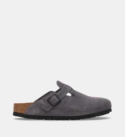Birkenstock - Sabots Plats Boston En Cuir Suédé - Gris - 37