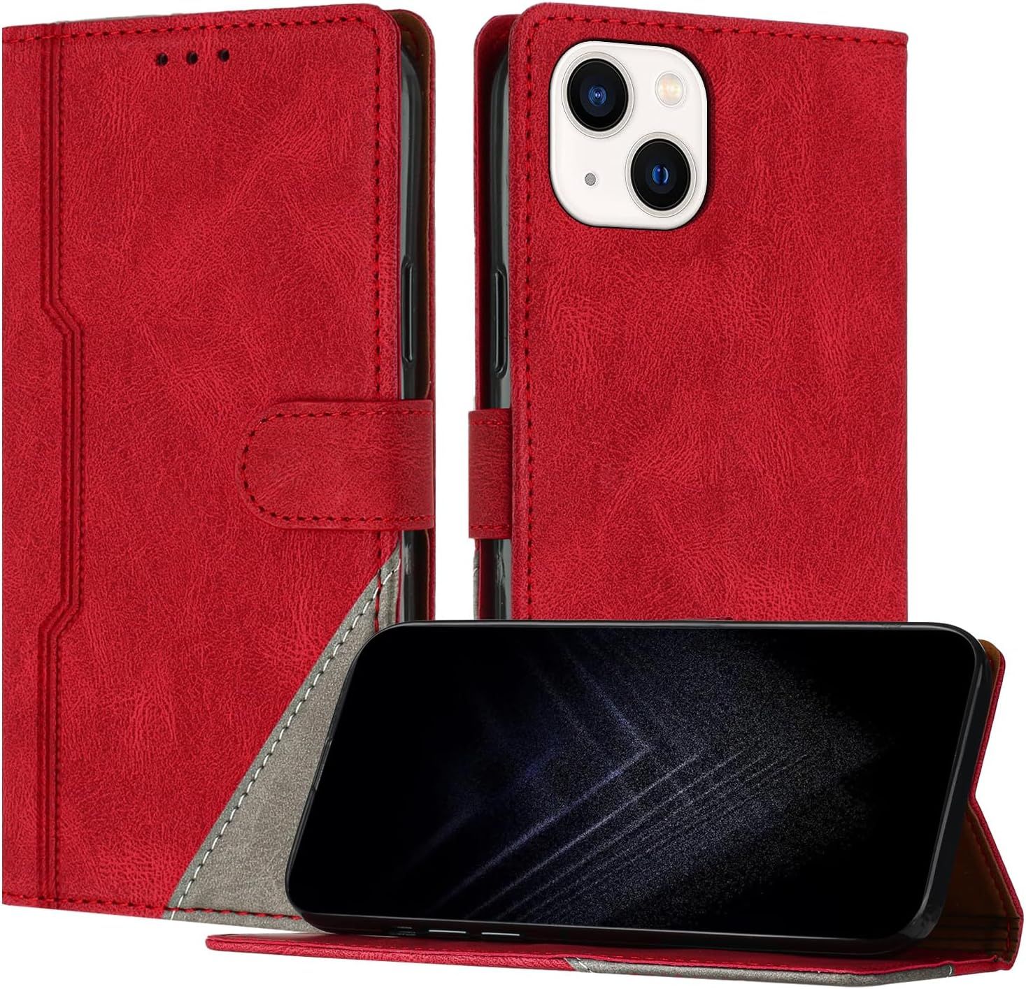 Étui Pour Iphone 13 Mini (5,4 Pouce), Housse En Cuir Pu Avec [Protection Antichoc Tpu] [Fonction Support] [Porte-Cartes ] Antichoc Magnétique Coque Pour Iphone 13 Mini - Rouge