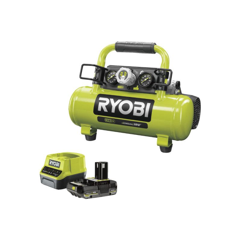 Pack RYOBI Compresseur à cuve R18AC 0 18V One Plus 1 batterie 2.0Ah 1 chargeur rapide RC18120 120