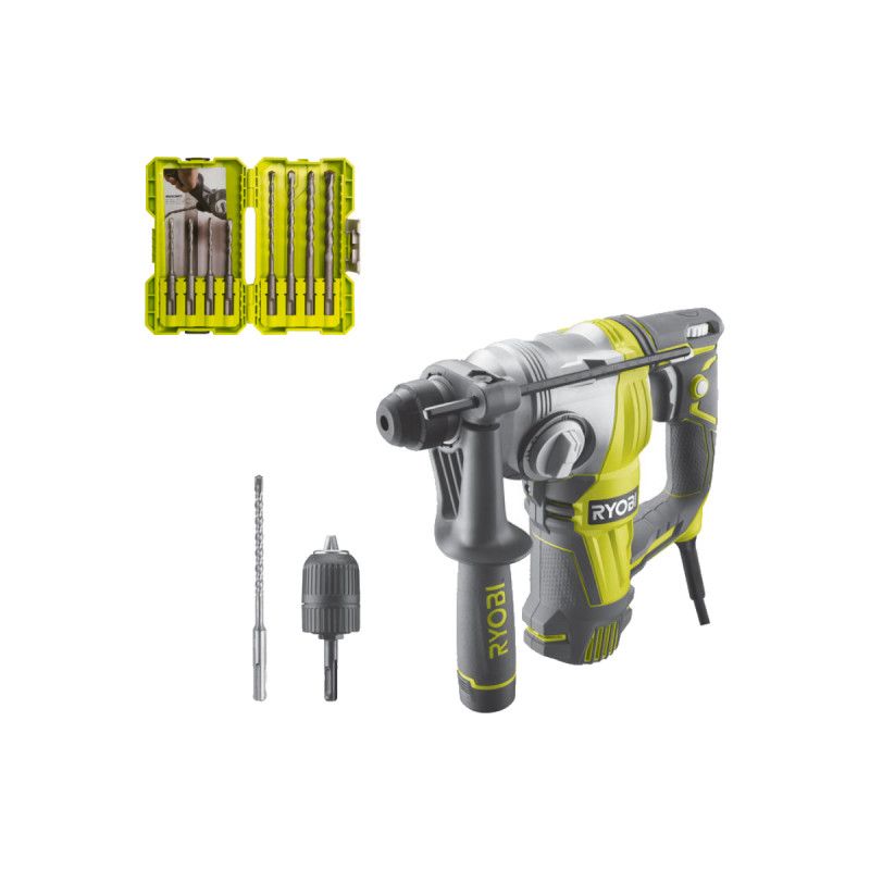 Pack RYOBI Perforateur Burineur RSDS800 KC SDSPLUS 4 modes Coffret empilage 8 forets RAK08SDS2 SDSPLUS