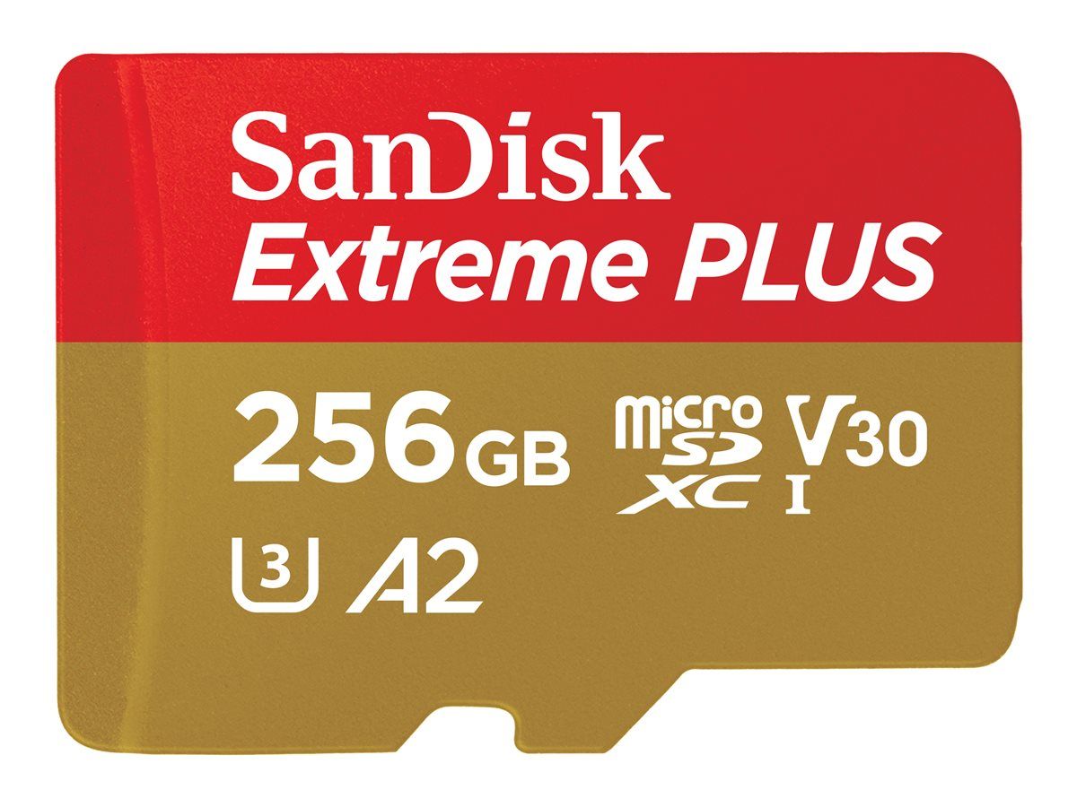 SanDisk Extreme Plus - Carte mémoire flash (adaptateur microSDXC vers SD inclus(e)) - 256 Go - A2 / Video Class V30 / UHS-I U3 / Class10 - microSDXC UHS-I