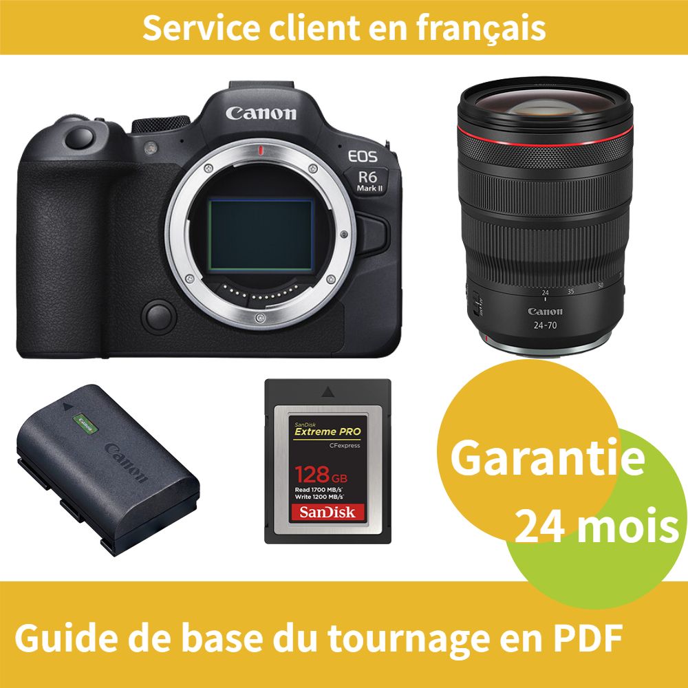 Canon EOS R6 Mark II caméra+Canon Objectif RF24 70MM F2.8 is USM+Canon batterie LP E6NH Officielle+SanDisk Extreme SD card PRO CFexpress Type B