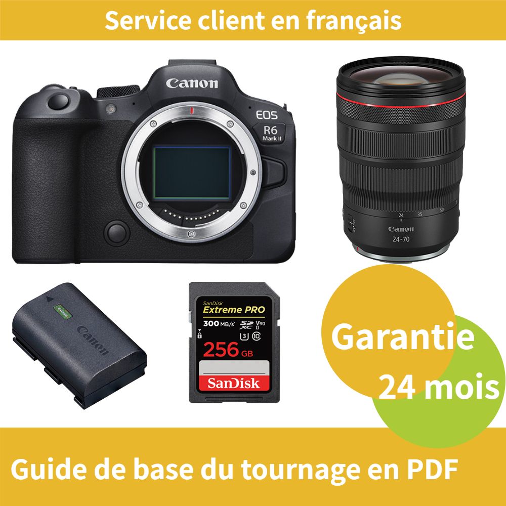 Canon EOS R6 Mark II caméra+Canon Objectif RF24 70MM F2.8 is USM+Canon batterie LP E6NH Officielle+SanDisk Extreme PRO carte SDXC UHS II