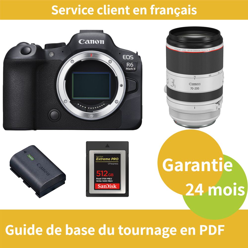 Canon EOS R6 Mark II caméra+Canon Objectif RF 70 200mm F2 8 IS USM+Canon batterie LP E6NH Officielle+SanDisk Extreme SD card PRO CFexpress Type B