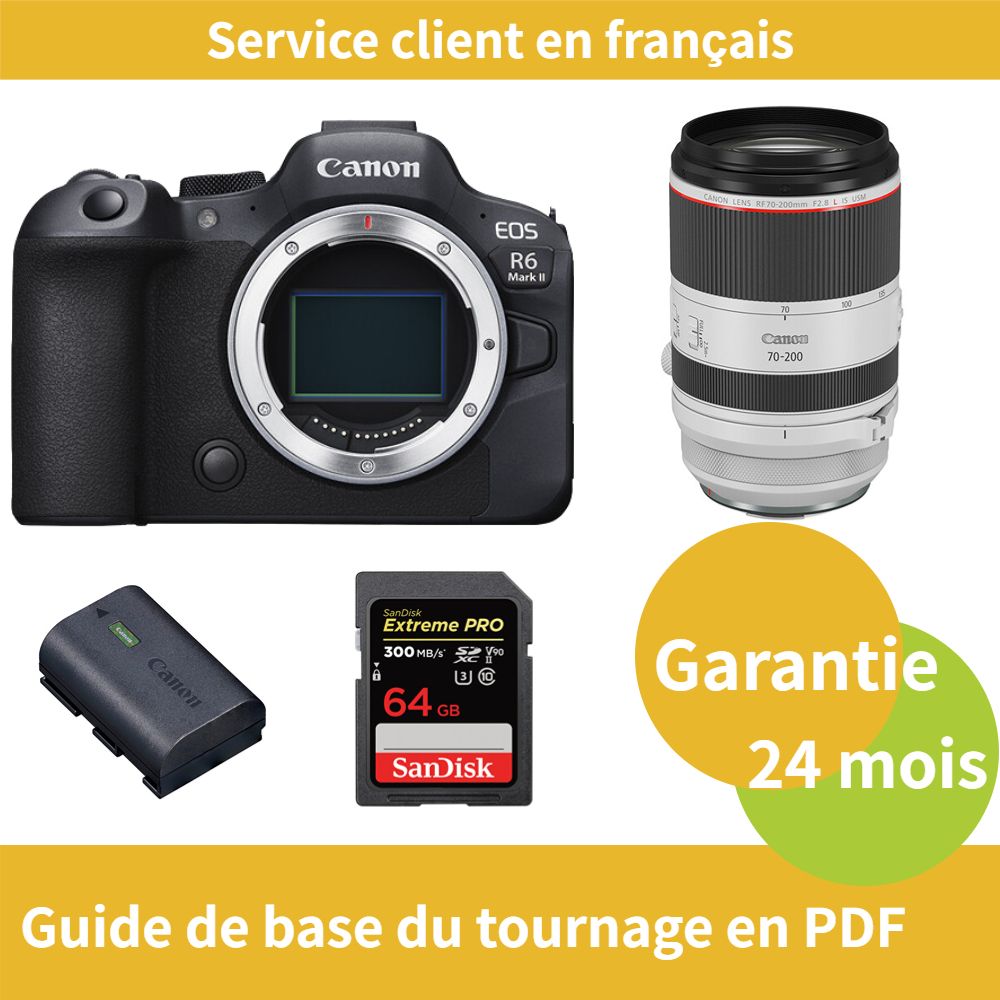 Canon EOS R6 Mark II caméra+Canon Objectif RF 70 200mm F2 8 IS USM+Canon batterie LP E6NH Officielle+SanDisk Extreme PRO carte SDXC UHS II