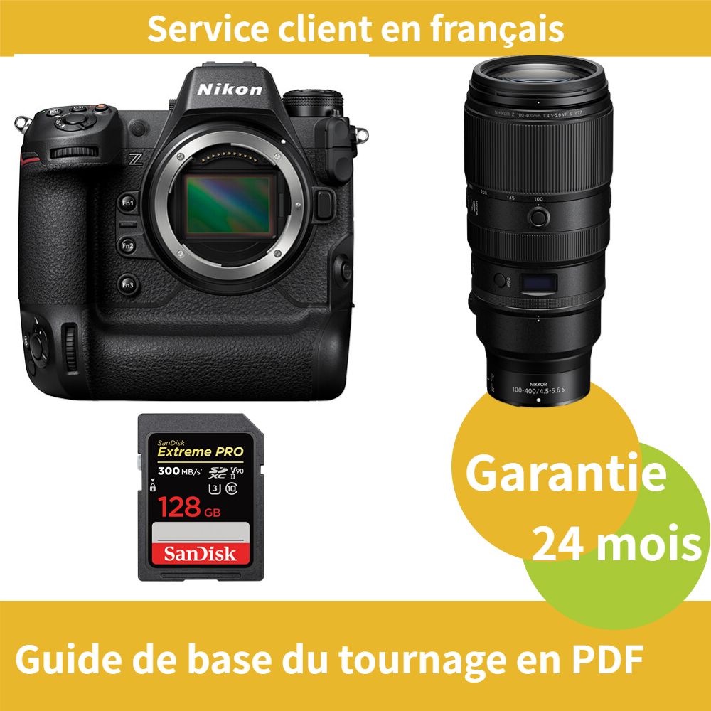 Nikon Z9 Camera+Objectif Nikon Z 100 400mm f4.5 5.6 VR NIKKOR+SanDisk Extreme PRO carte SDXC UHS II