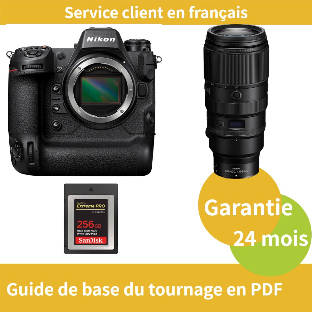 Nikon Z9 Camera+Objectif Nikon Z 100 400mm f4.5 5.6 VR NIKKOR+SanDisk Extreme SD card PRO CFexpress Type B