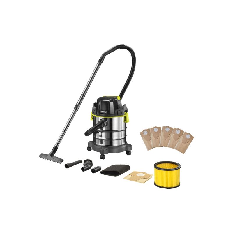 Pack RYOBI Aspirateur eau et poussière R18WDV 0 18V One Plus sans batterie ni chargeur Lot de 5 sacs poussière RAKWDV05