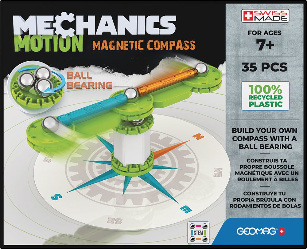 Geomag Mechanics Motion Magnetic Compass Jeu Educatif et Créatif pour les Enfants Blocs de Construction Magnétiques Boussole avec Blocs Magnétiques Lot de 35 Pièces