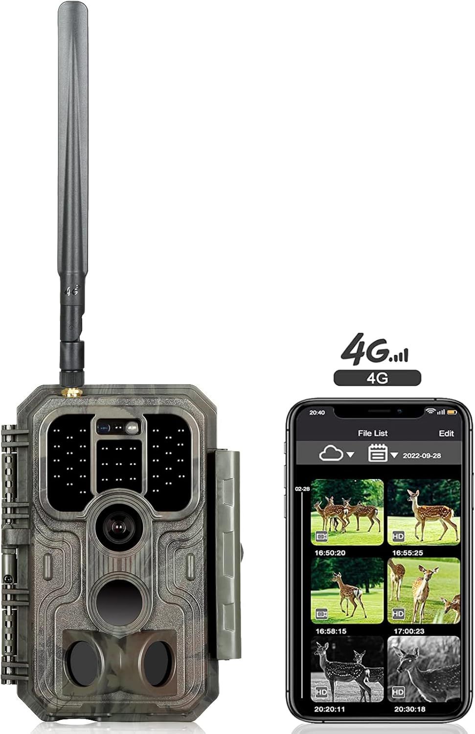 Cellular 4G Lte Caméra De Chasse 32Mp 1296P Avec Carte Sd 32 Go, Vision Nocturne Et 0,1 S Détection De Mouvement, 120° Grand Angle Ip66 Étanche Pour Animaux Sauvages, Maison