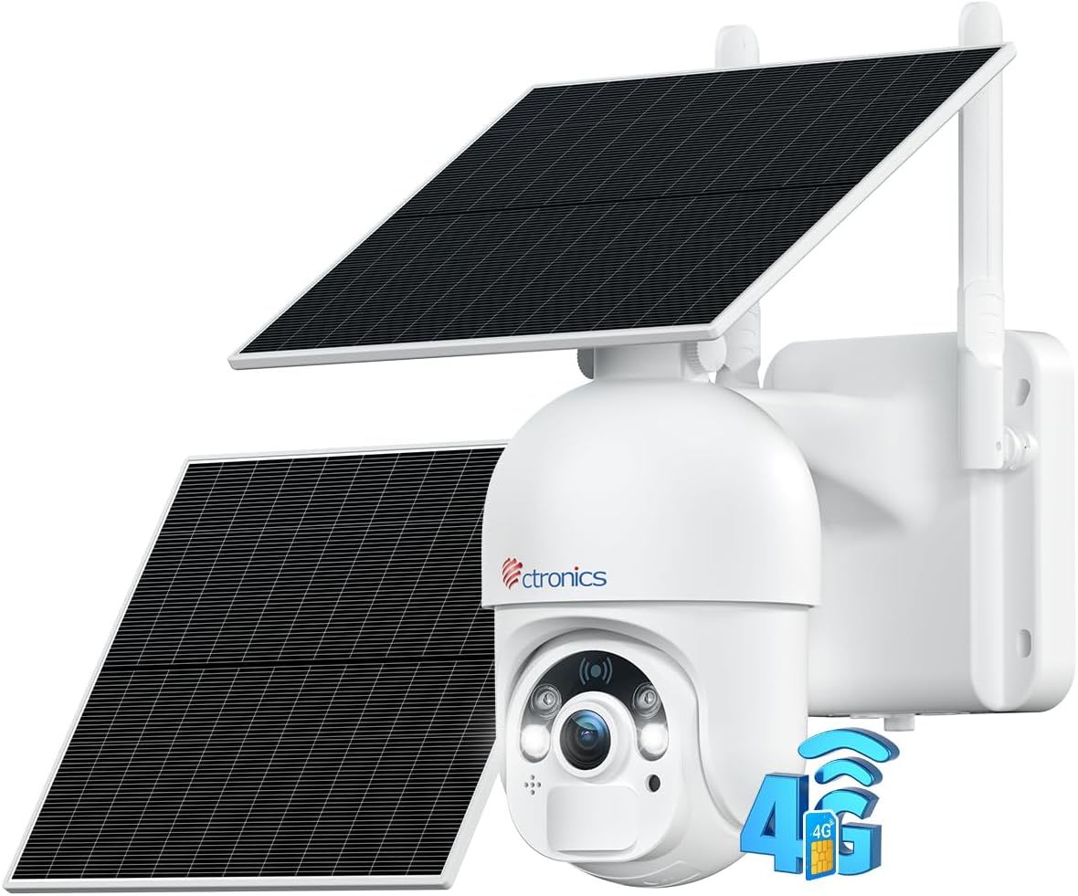 2 * 6W Panneaux Solaires 4G Lte Caméra De Surveillance Extérieure Avec Carte Sim, 2K 3Mp Ptz Caméra Sans Wifi, Vision Nocturne Couleur, Pir Détection Humaine, Audio Bidirectionnel, Ip66