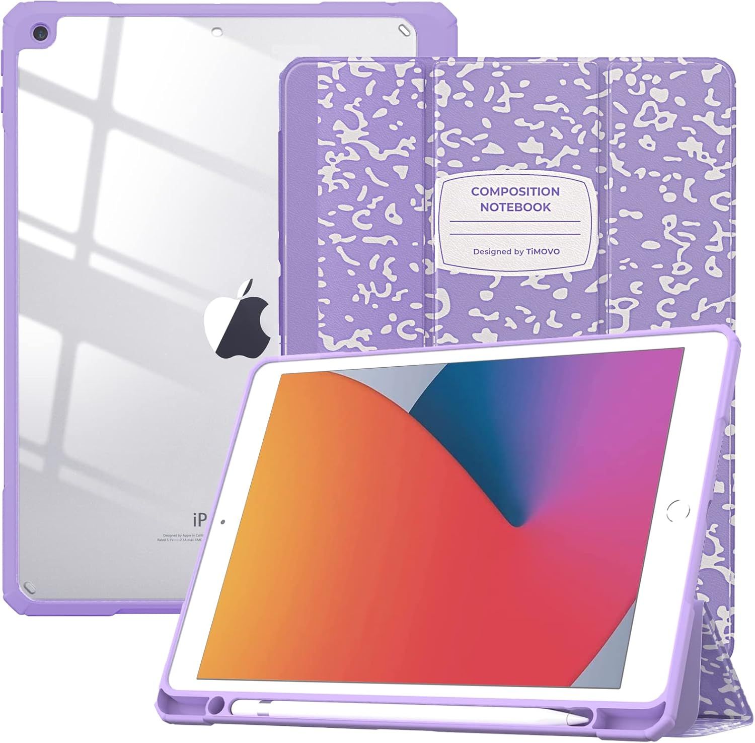 Étui Compatible Avec Nouvel Ipad 9ème Gén 2021/Ipad 8ème Génération 2020/Ipad 7ème Génération 10.2"" 2019,Coque De Protection Avec Porte-Crayon,Réveil/Veille Automatique, Cahier Taro Violet