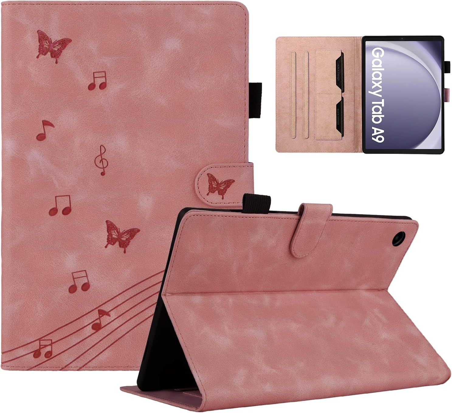 Coque Tablette Samsung Tab A9 Motif Papillon Housse Tablette Samsung Tab A9 Étui Protection Compatible Avec Samsung Galaxy Tab A9 8.7 Sm-X110/X115 Rose