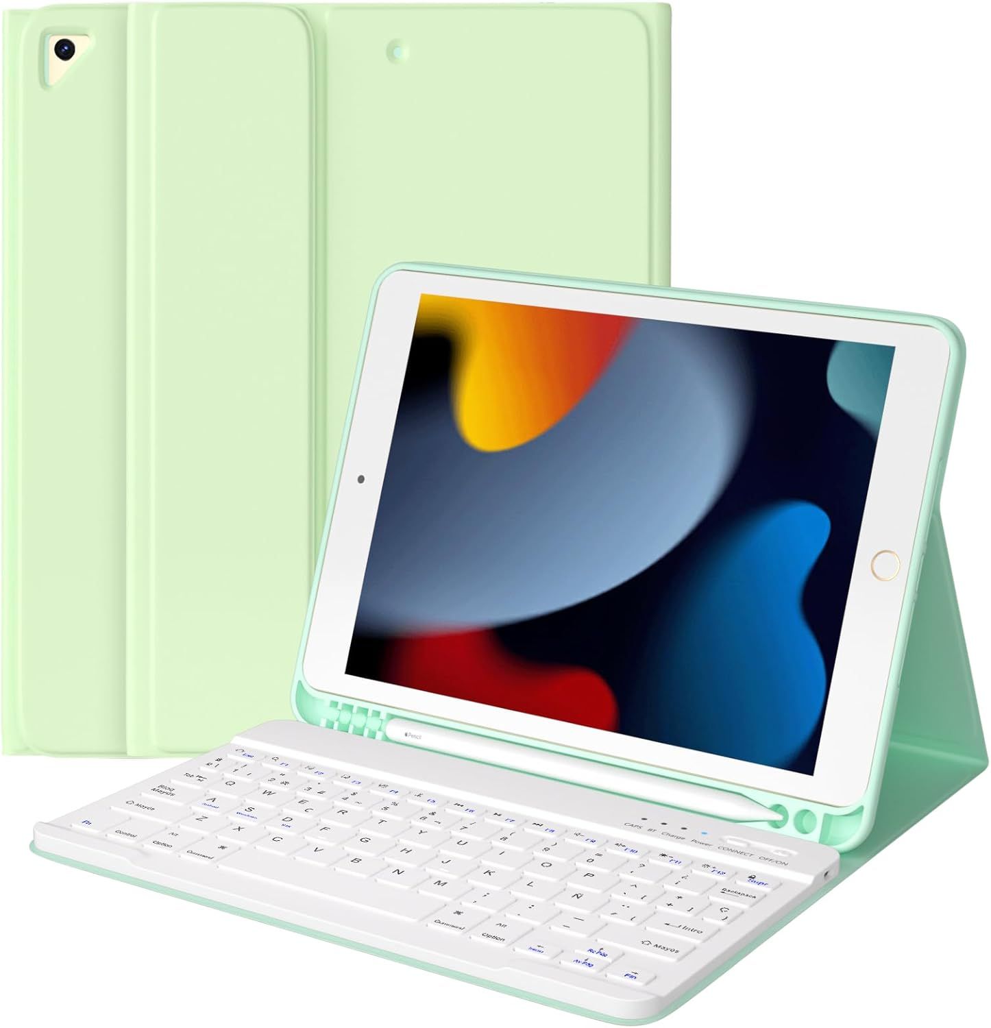 Étui Clavier Ipad 9ème Génération Avec Porte-Crayons Intégré, Amovible Espagnol Ñ Clavier Pour Ipad 10,2"" 9e/8e/7e Génération, Ipad Pro 10,5"" 2017, Ipad Air 3 2019