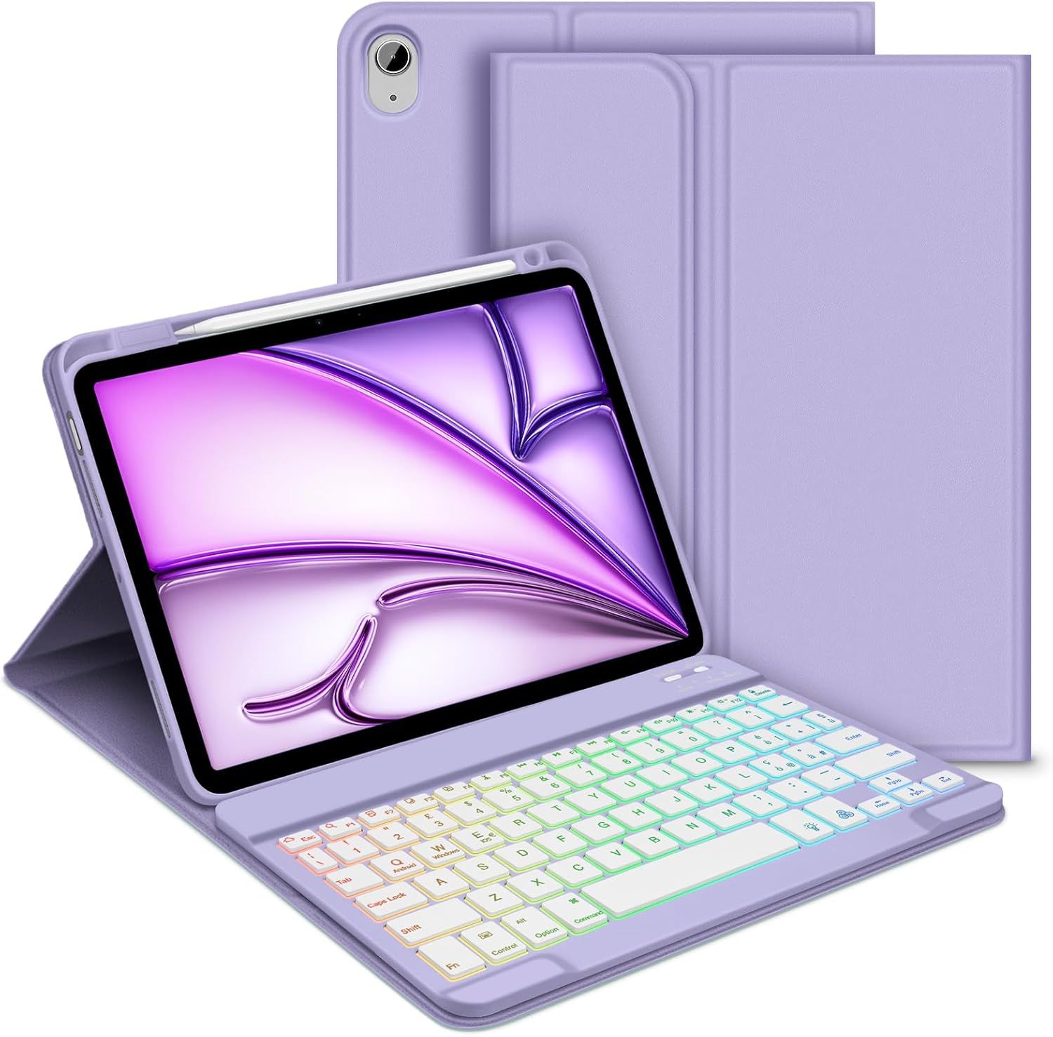 Pour Ipad Air 6 Génération 11"" 2024, Italien Qwerty Clavier Rétroéclairé Amovible Et Étui Pour Ipad Air 6 Génération 11"" / Air 5/ Air 4 Génération 10,9"", Violet