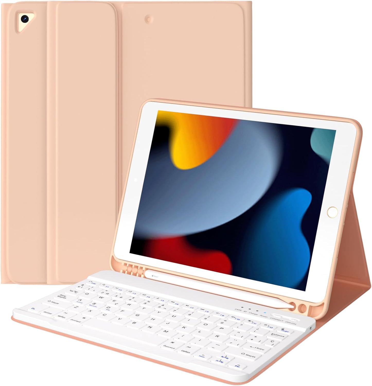 Étui Clavier Ipad 9ème Génération Avec Porte-Crayons Intégré, Amovible Espagnol Ñ Clavier Pour Ipad 10,2"" 9e/8e/7e Génération, Ipad Pro 10,5"" 2017, Ipad Air 3 2019