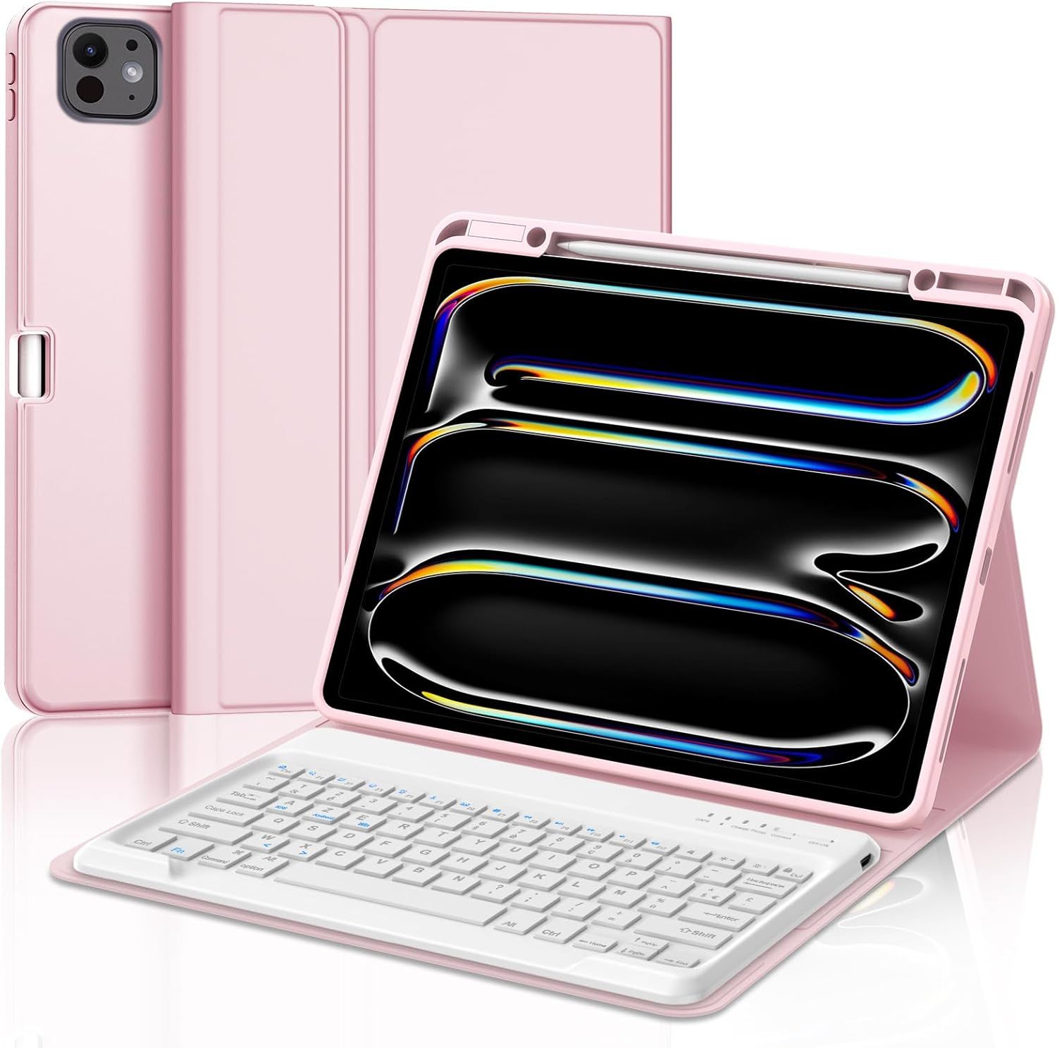 Coque Clavier Pour Ipad Pro 13 Pouces (M4) 2024, Azerty Français Clavier Magnétique Détachable Bluetooth Pour Ipad Pro 13, Rose