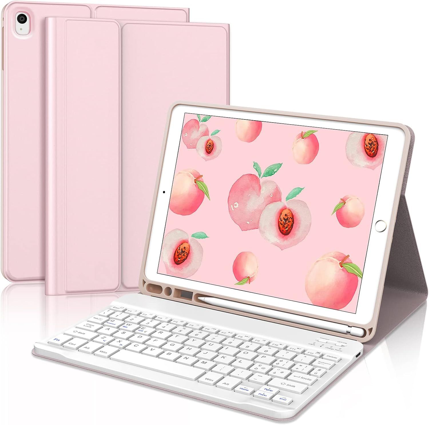 Étui Clavier Italien Pour Ipad 10,2"" 9a/8a/7ème Génération, Clavier Pour Ipad 10,2"" 2021/2020/2019/Ipad Air 3/Ipad Pro 10,5"", Clavier Bluetooth Sans Fil Amovible Magnétique, Rose Clair