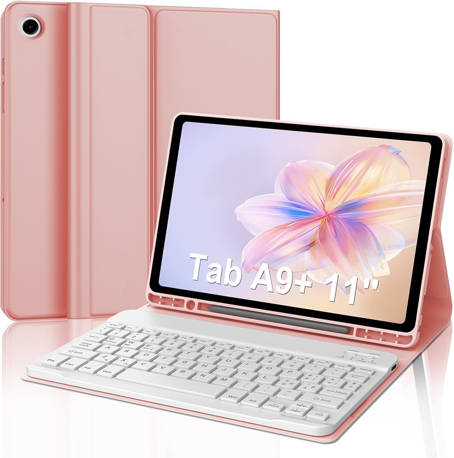 Étui Pour Samsung Galaxy Tab A9+ /A9 Plus 11 Pouces 2023 (Sm-X210/X216/X218), Disposition Italienne Qwerty Bluetooth Clavier Pour Samsung A9+ 11"", Étui Clavier Pour Samsung Tab A9 Plus,Rose