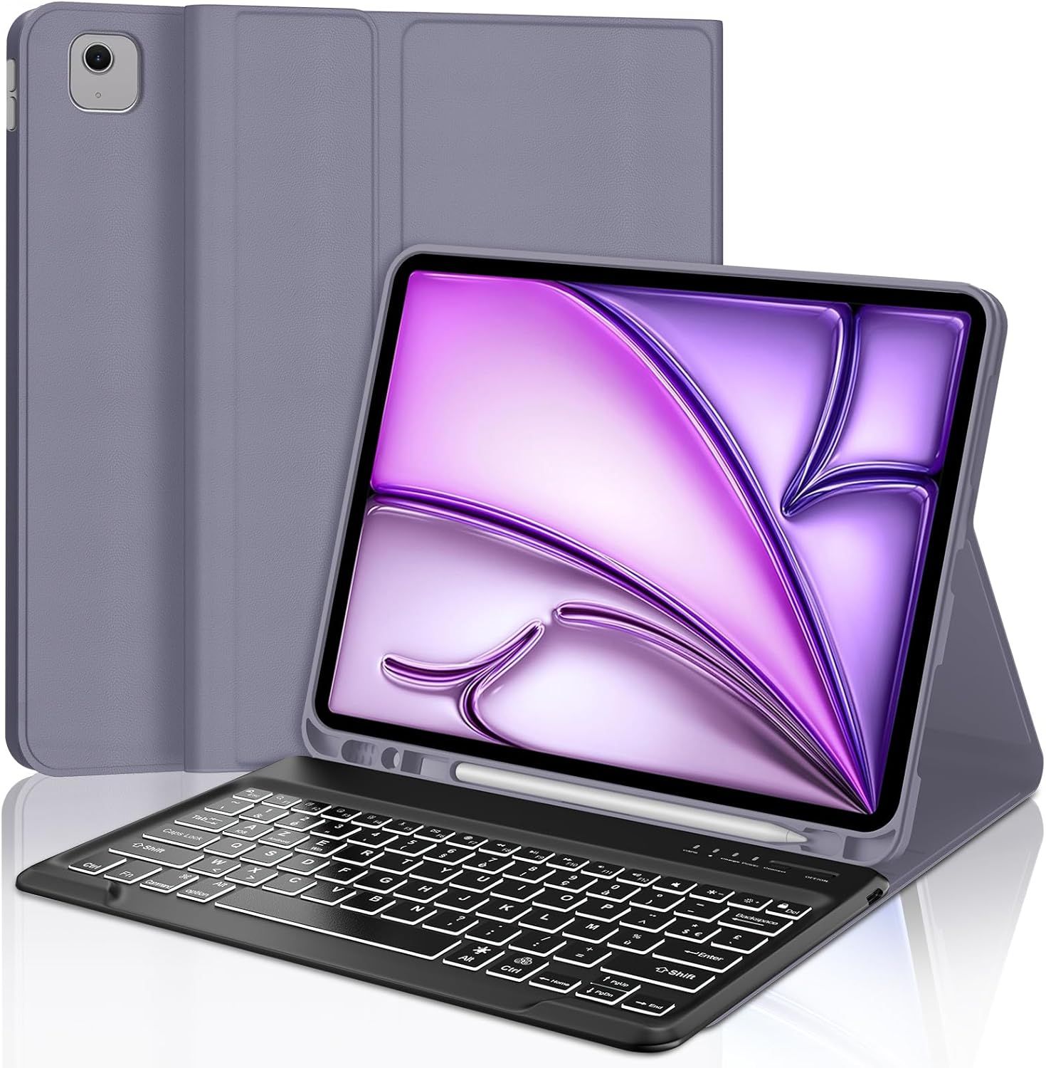 Coque Clavier Pour Ipad Air 13 Pouces (M2) 2024, Azerty Français Clavier Rétroéclairé Bluetooth Magnétique Détachable Pour Ipad Air 13"", Violet