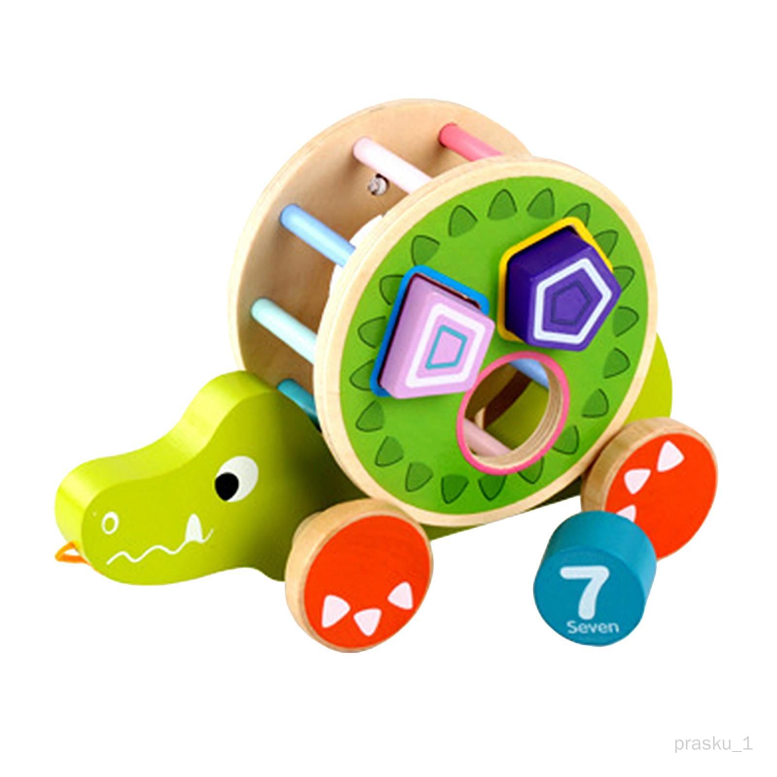  - Bois En Bois Remorque Jouet Avec 3 Blocs De Construction Pour Garçons Filles Enfants Âge 0-3 Ans Crocodile