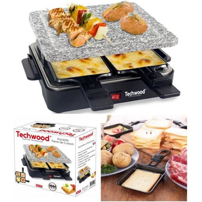 APPAREIL A RACLETTE + PIERRE pour 4 personnes Revêtement anti adhésif Avec Poignées isolantes