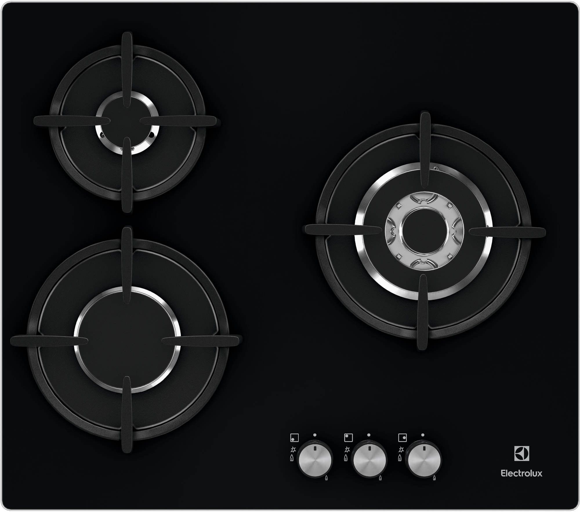 ELECTROLUX Table de cuisson gaz 3 foyers verre trempé EGT6633NOK - vue 2