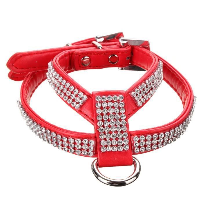 Rouge  M M Uk Réglable En Cuir Pu Strass Diamante Chien Harnais En Col Marche My08587 Mo50014
