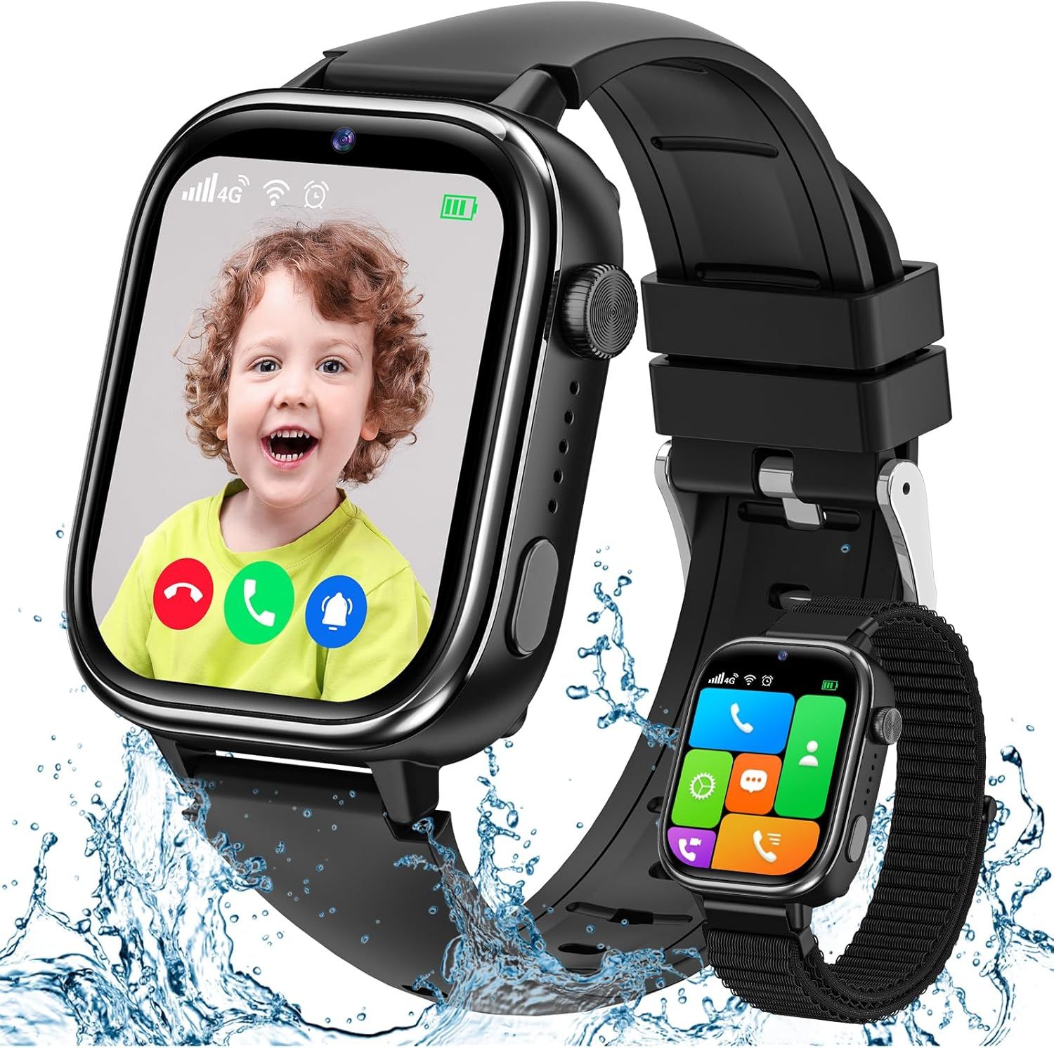 Montre Connectée Enfant 4g, Smartwatch Téléphone Avec Ip68 Étanche, Carte Sim, Sos, Bracelet Gps, Chat, Appel Vidéo, Mode Classe, Podomètre, Sommeil, Réveil, Montre Intelligente Enfants Noir